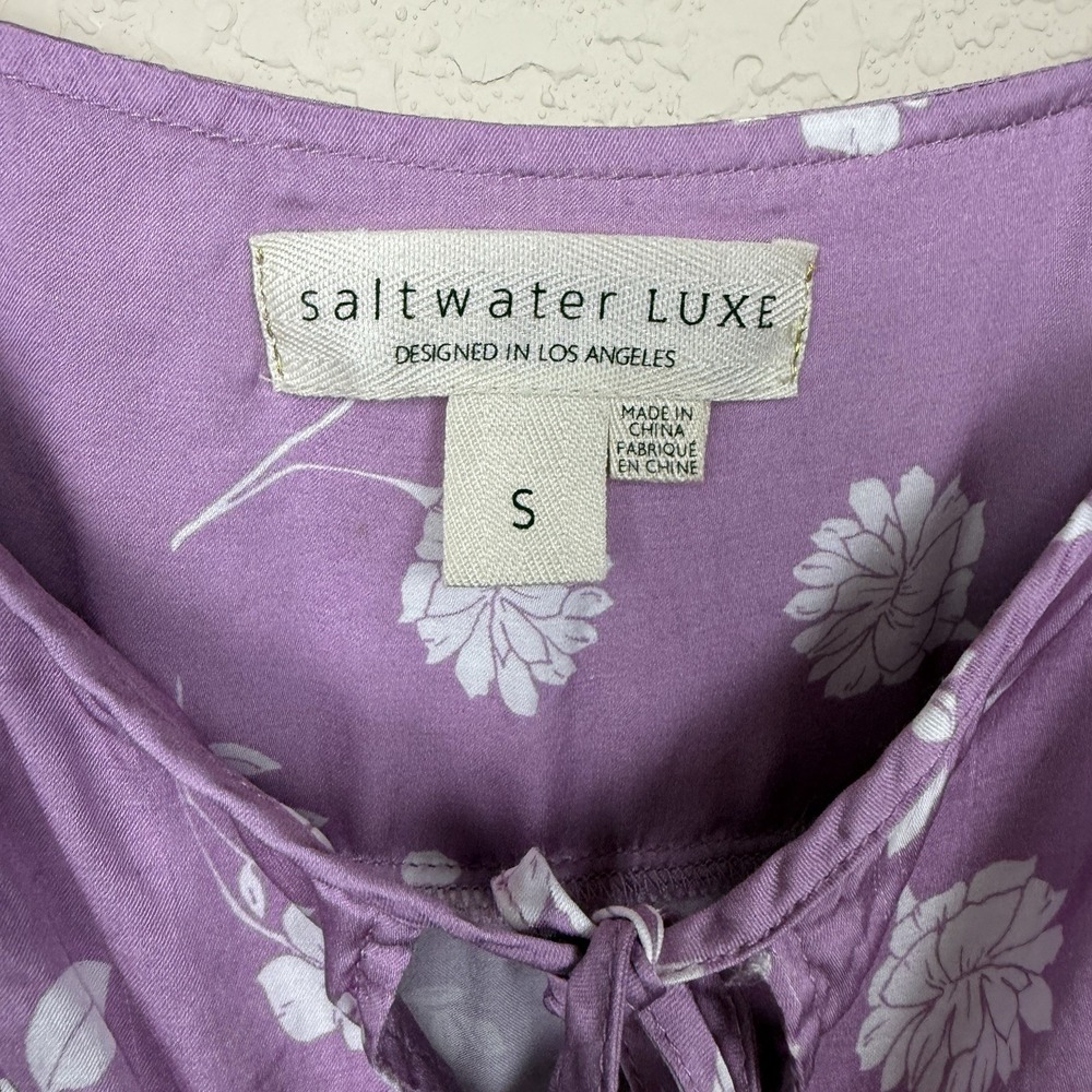 Saltwater Luxe Lilac Peony Floral Midi Slip Dress Tie Front Empire Waist Sz S - Picture 4 of 5